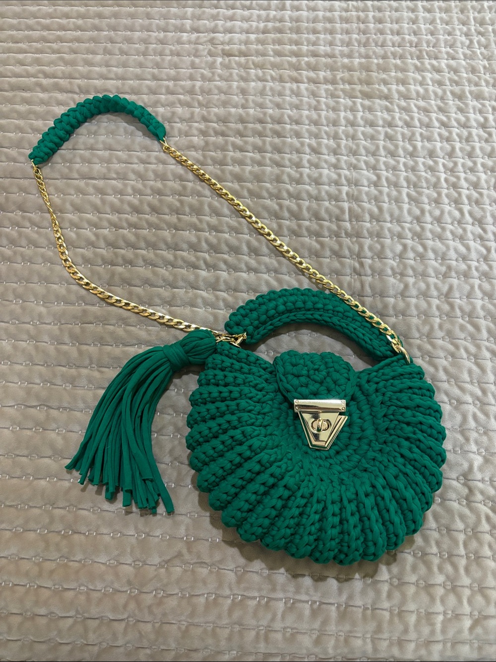 Green Crochet Chain-Handle Shoulder Bag